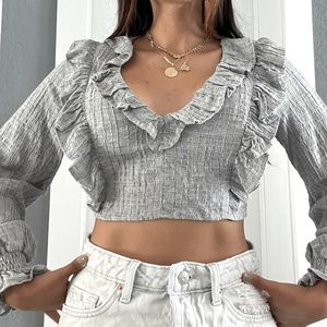 ZARA Gray long sleeve cropped blouse